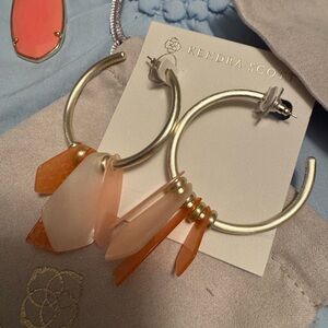 Kendra Scott Gold Hoops with Coral and Cream Accents